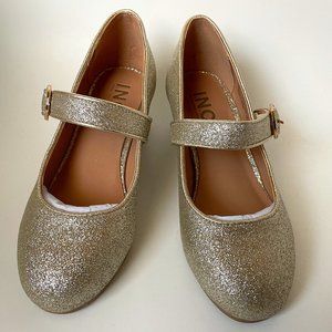 INC Kids_Devon Gold Glitter Beige Girls Dress Block Heel Pumps